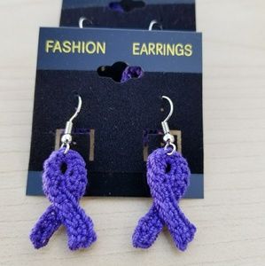 Purple awareness ribbon earrings